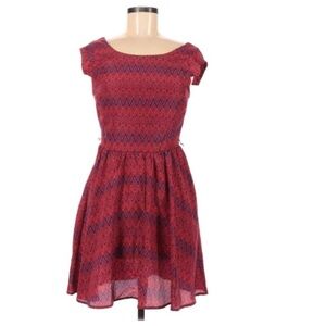 Sequin Hearts red fit/flare capsleeve midi dress